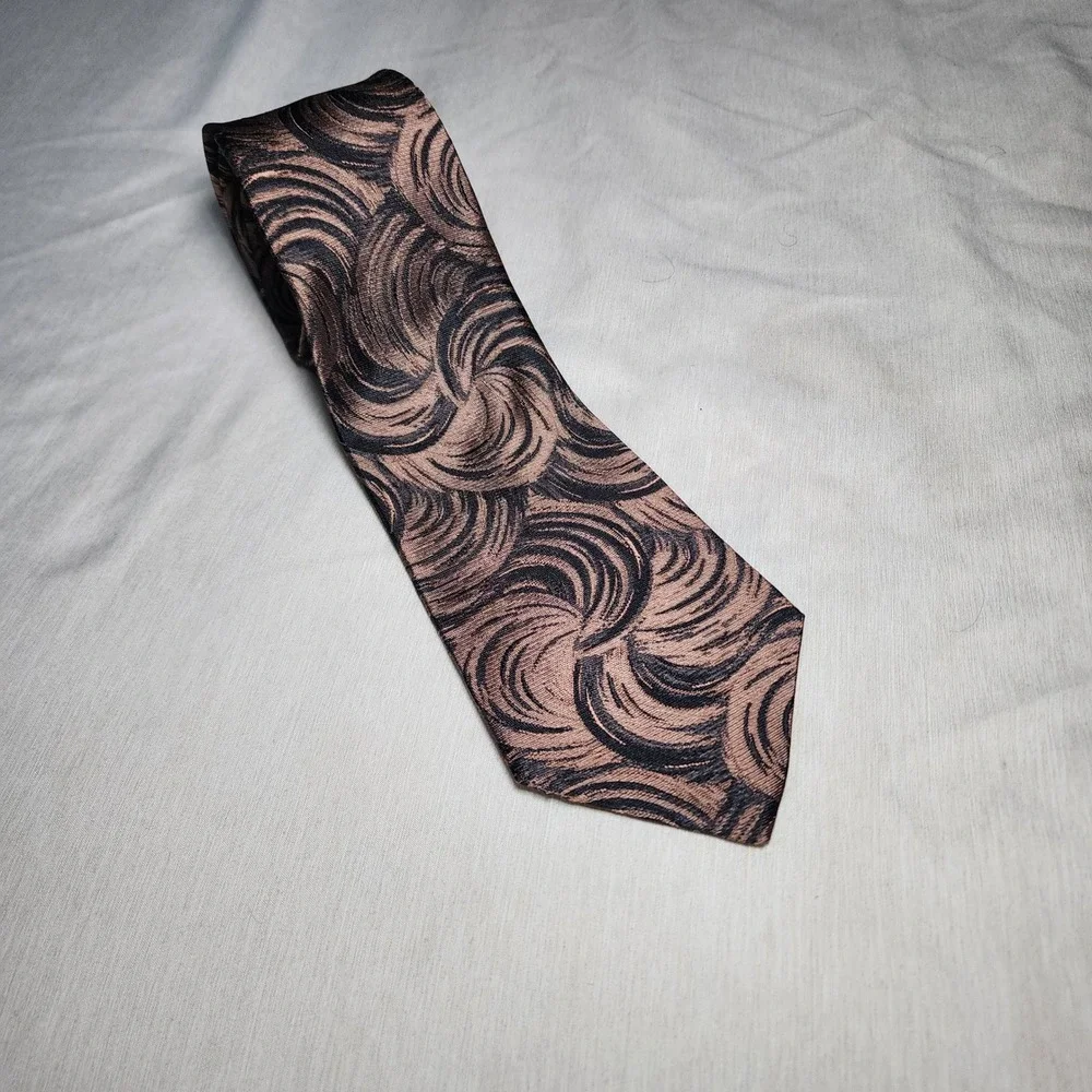 Valentino Pietro Tie Mens OS Bronze Black Excellent Silk Swirl Hand Made Italy